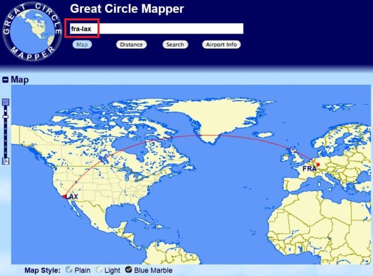 great circle mapper fra lax