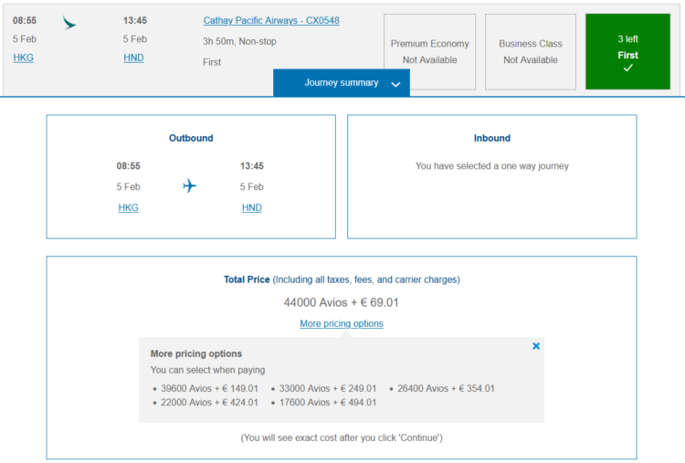 Executive Club Praemienflug Cathay Pacific First Class Hongkong Tokio