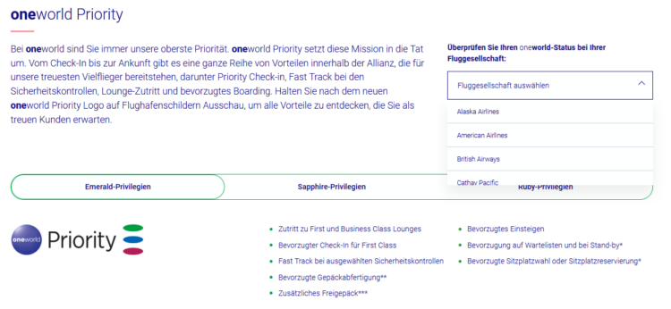 Oneworld Status Zuordnung