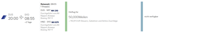 Miles And More Praemienflug Ana Dus Nrt Hnd Syd