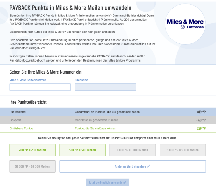 Payback Oesterreich Meilen Umwandlung Seite Copyright