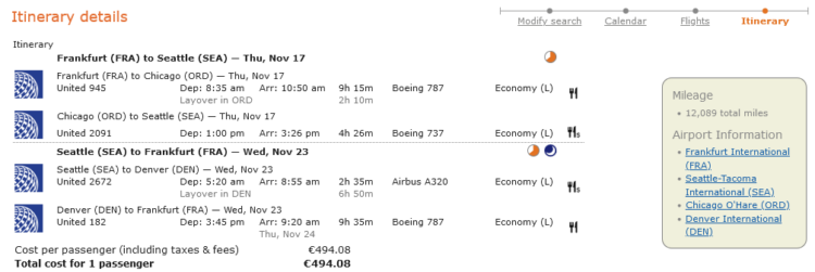 Ita Matrix Flug United Economy Class Frankfurt Seattle