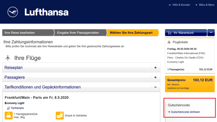 Lufthansa Gutschein Einloesen