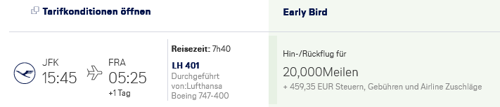 Miles And More Early Bird Praemie Lufthansa Economy Class Frankfurt New York
