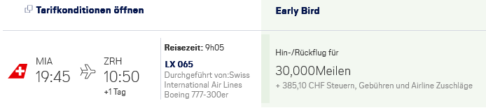 Miles And More Early Bird Praemie Swiss Economy Class Zuerich Miami