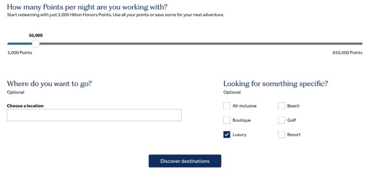 Hilton Honors Points Explorer Webseite