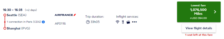 Flying Blue Praemienflug Air France Business Class Seattle Paris Shanghai