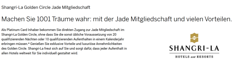 American Express Platinum Shangri La Golden Circle Jade Mitgliedschaft
