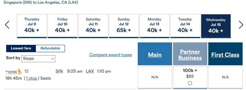 Alaska Mileage Plan Prämienflug Singapore Airlines Business Class Singapur nach Los Angeles