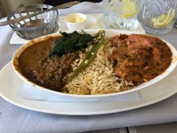 british airways business class boeing 747 chicken tikka masala