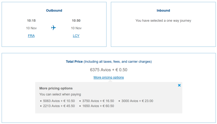 Avios Sale British Airways Economy Class Frankfurt London
