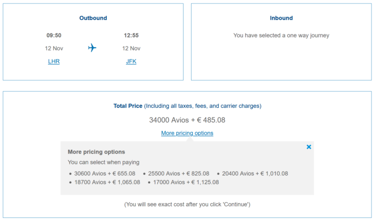 Avios Sale British Airways First Class London New York
