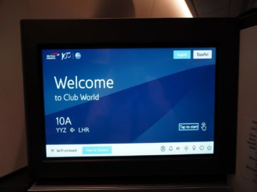 british airways business class a350 1000 welcome screen