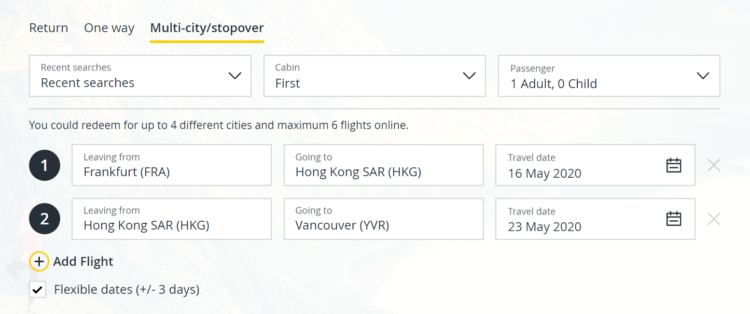 Asia Miles Multistop Suche Fra Hkg Yvr