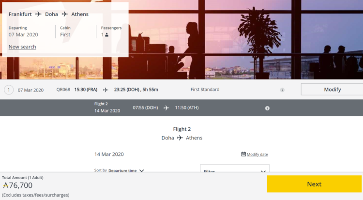 Asia Miles Praemienticket First Business Mixed Fra Doh Ath