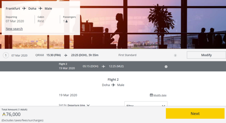 Asia Miles Praemienticket First Business Mixed Fra Doh Mle