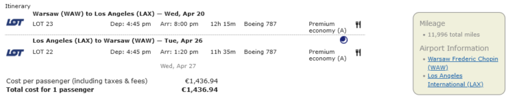 Ita Matrix Flug Lot Premium Economy Warschau Los Angeles
