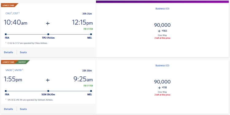 Delta Skymiles Praemienflug China Airlines Vietnam Airlines Business Class Fra Mel