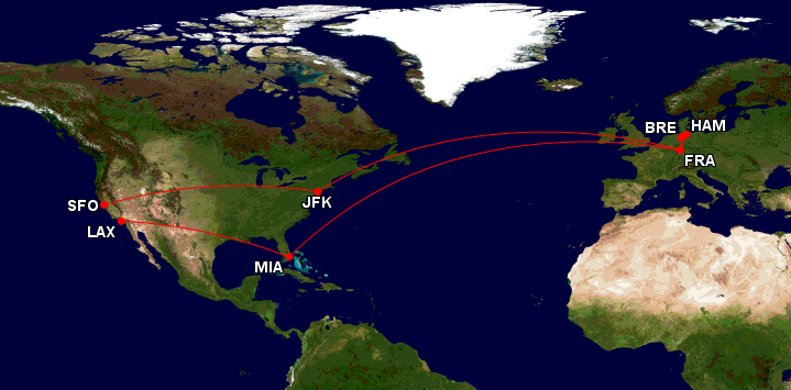 Gcmap Route Bre Fra Jfk Sfo Lax Mia Fra Ham