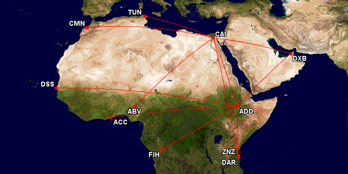 Gcmap Routen Egyptair Ab Kairo Ethiopian Ab Addis Abeba