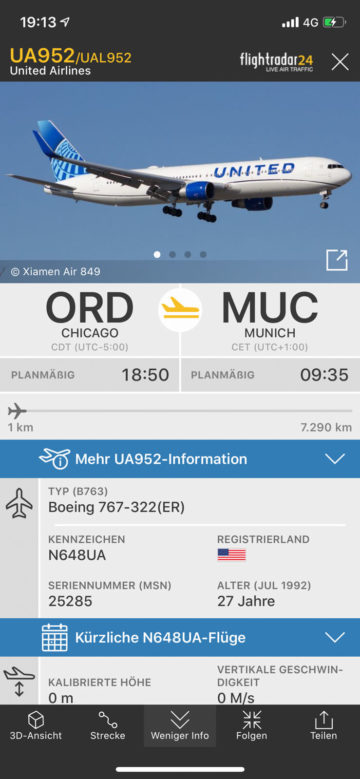 United Airlines Polaris Business Class Boeing 767 300 Flugnummer