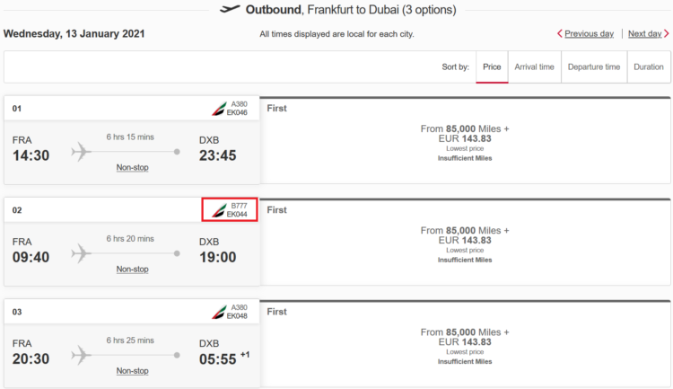 Skywards Praemienflug Emirates First Class Frankfurt Dubai
