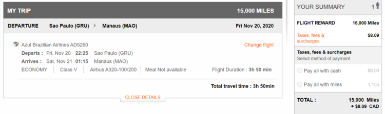 Prämienflug von Aeroplan von Sao Paulo nach Manaus mit Azul