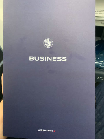 Air France Business Class Menu 1