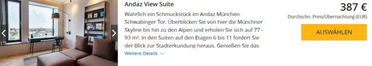 World Hyatt Buchung Andaz Munich Andaz View Suite Euro
