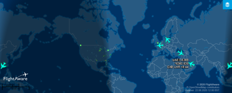 Flightaware Airbus A380 2020 08 22