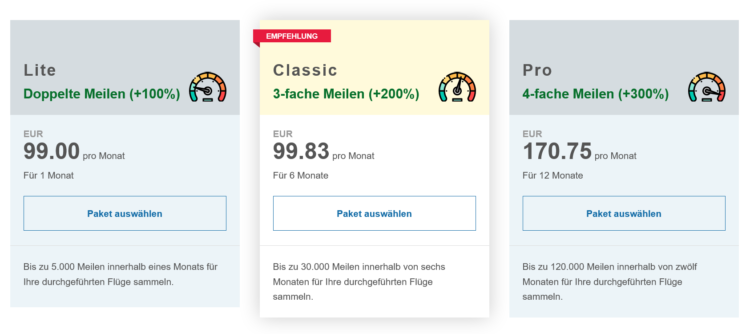 Miles And More Multiply Miles Pakete Auswahl