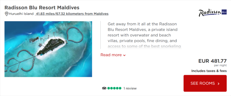Radisson Blu Maldives Preis Euro