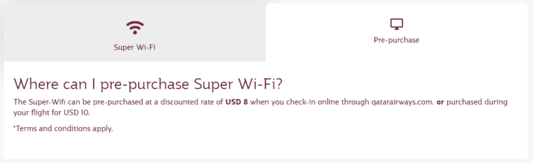 Preise für High-Speed-Internet an Bord der Qatar Airways