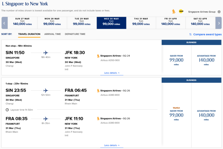 Krisflyer Praemienflug Singapore Airlines Business Class Sin Jfk