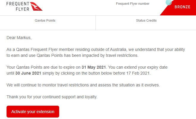 Qantas Verlaengerung Meilengueltigkeit
