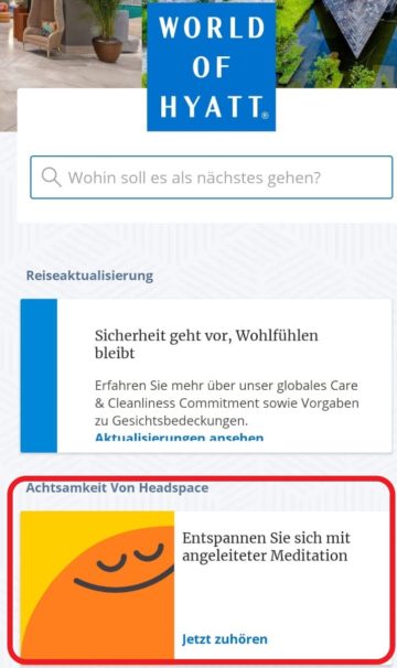 500 Kostenlose Hyatt Punkte mit Headspace Meditationen in der App