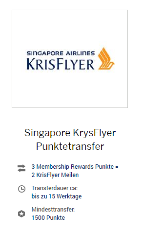 Neues Tauschverhältnis (3 zu 2) Membership Rewards Punkte zu Singapore Airlinse KrisFlyer