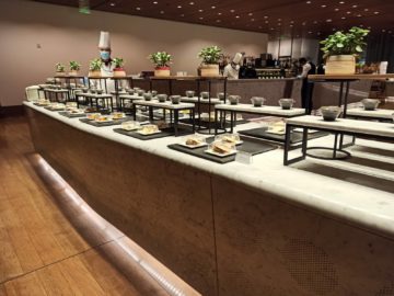 Qatar Airways Al Mourjan Business Class Lounge Corona Restaurant Buffet Sushi