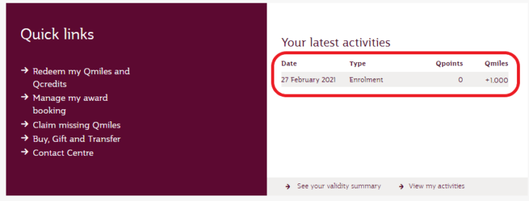 Qatar Airways Privilege Club Freunde Werben Gutschrift