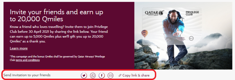 Qatar Airways Privilege Club Freunde Werben Link Verschicken