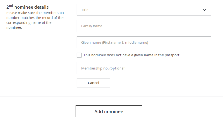 Cathay Pacific Asia Miles Redemption Group Nominee Hinzufuegen