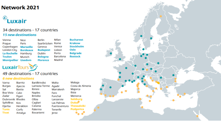 Luxair Streckennetz 2021