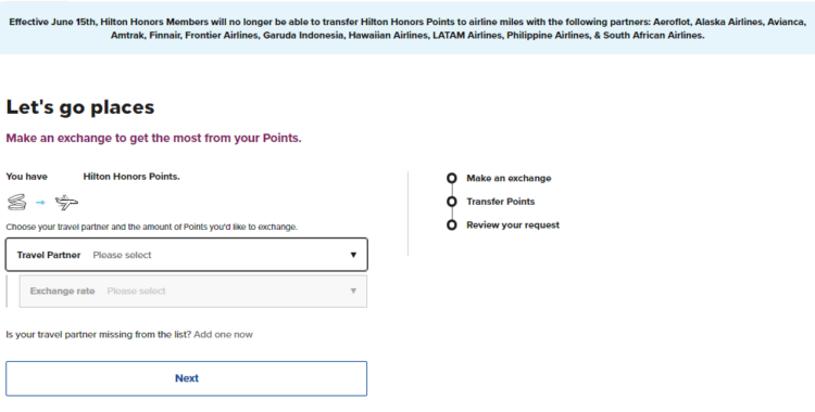 Hilton Honors Elf Transferpartner Gestrichen