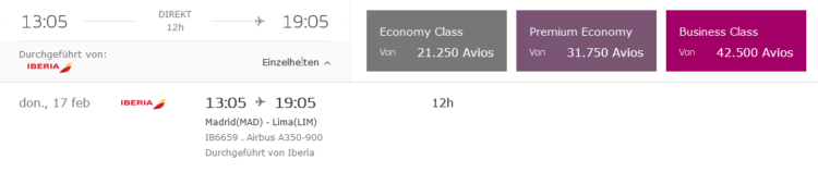 Iberia Plus Praemienflug Business Class Mad Lim