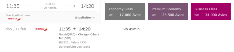 Iberia Plus Praemienflug Business Class Mad Ord