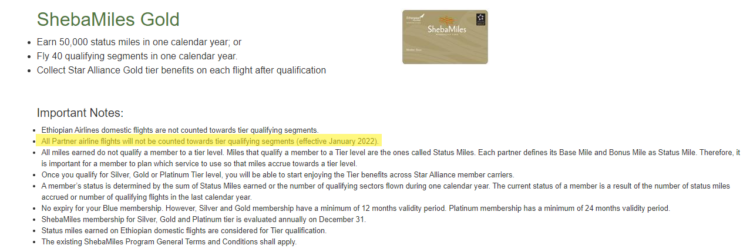 Angepasste Statusanforderungen für den Sheba Miles Gold Status 