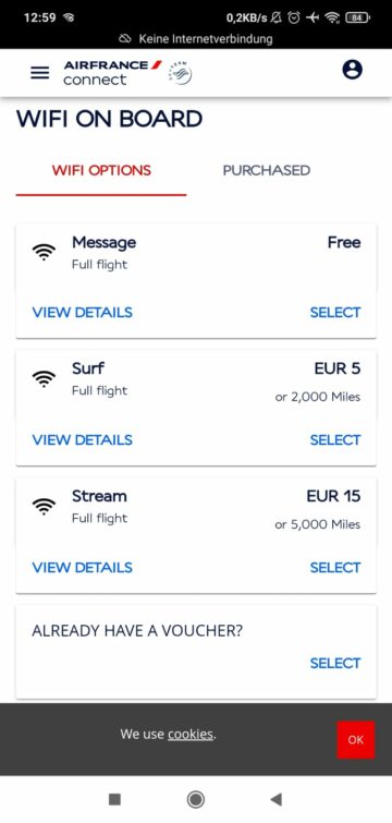 Air France Wifi A220 Pakete