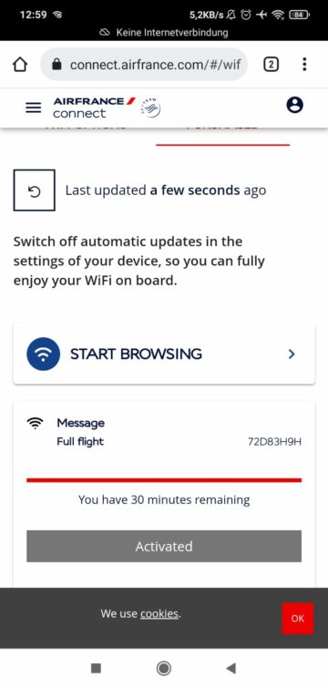 Air France Wifi A220 Start Browsing