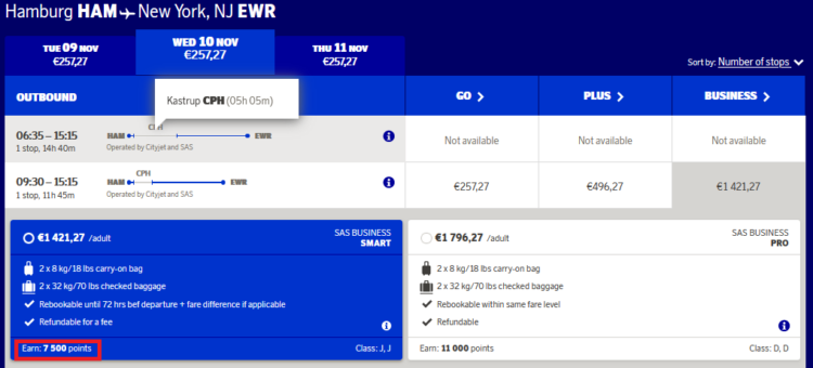 Flugpreis Sas Business Class Hamburg New York