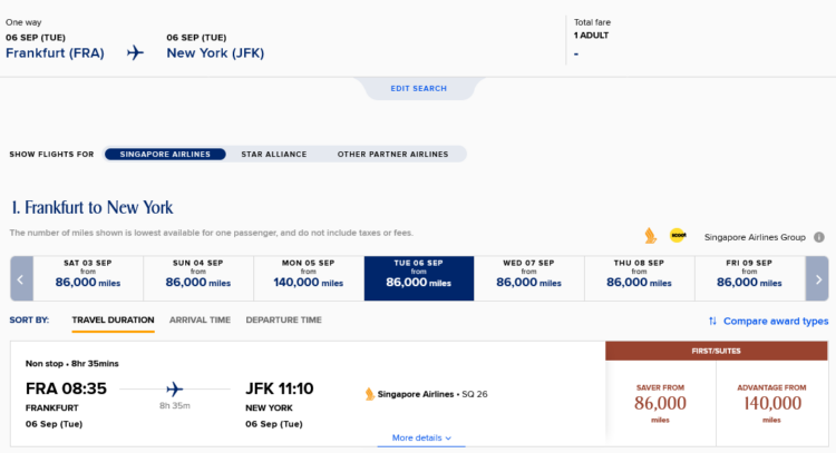 Krisflyer Kalender Praemienflug Singapore Airlines First Class Fra Jfk